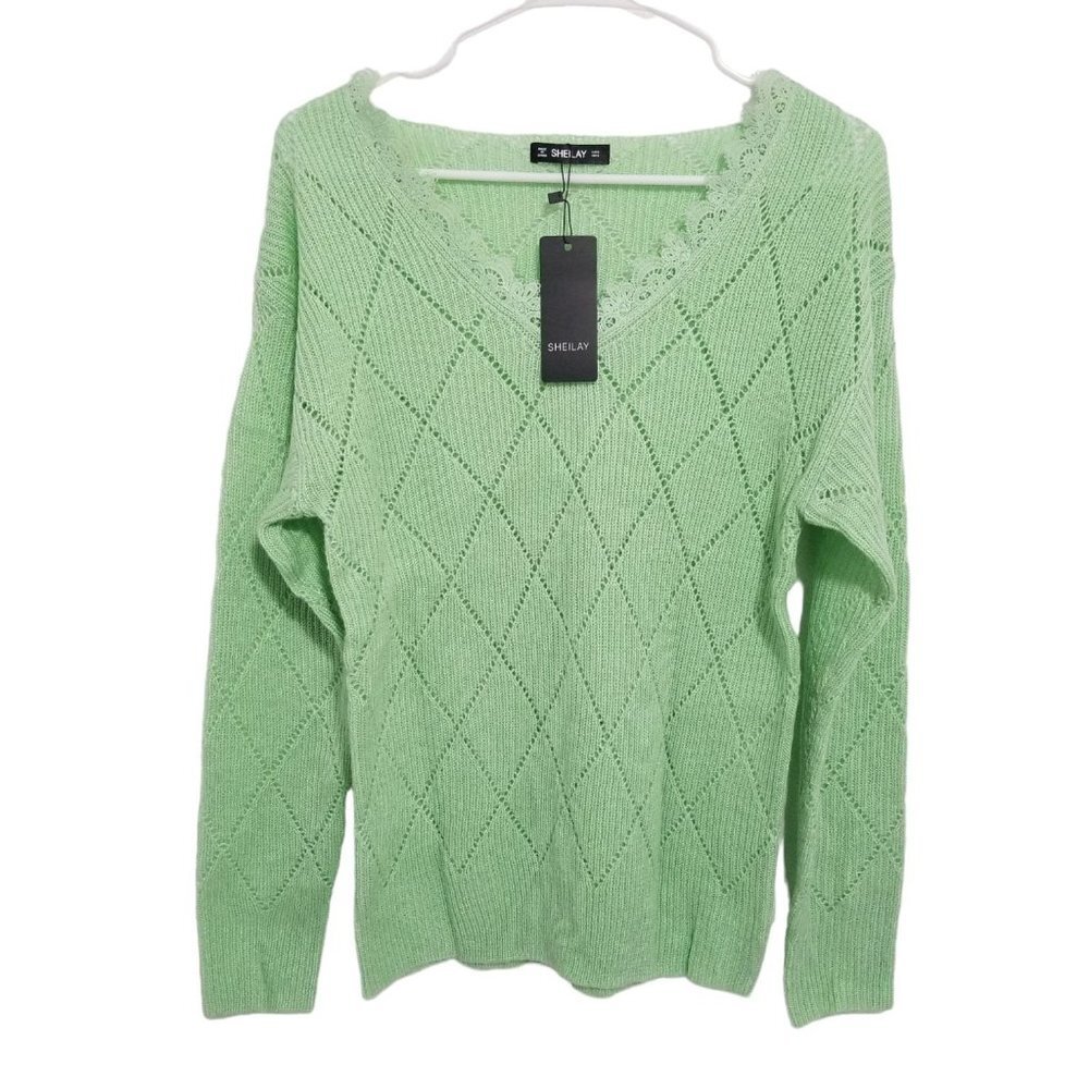 NEW SHEILAY Long Sleeve Pool Neck Knitwear Sweater Color‎ Green Size S